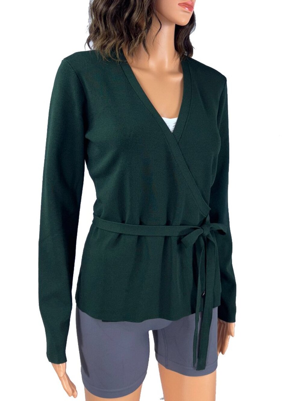 Ted Baker London Forest Green Wrap Knit Top Size 2 US S Belted Tie Waist